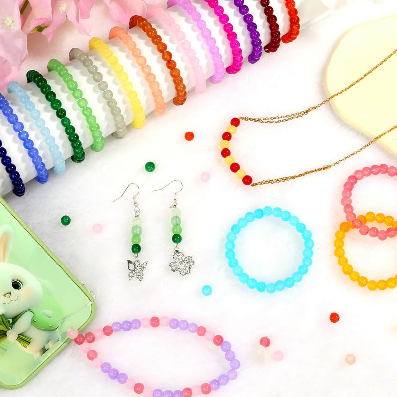shynek 1400 Pieces 6mm Round Glass Beads for Jewelry Making  28 Colors Crystal Beads for Bracelets Jewelry Making and DIY Crafts(Solid Color) - Image 2